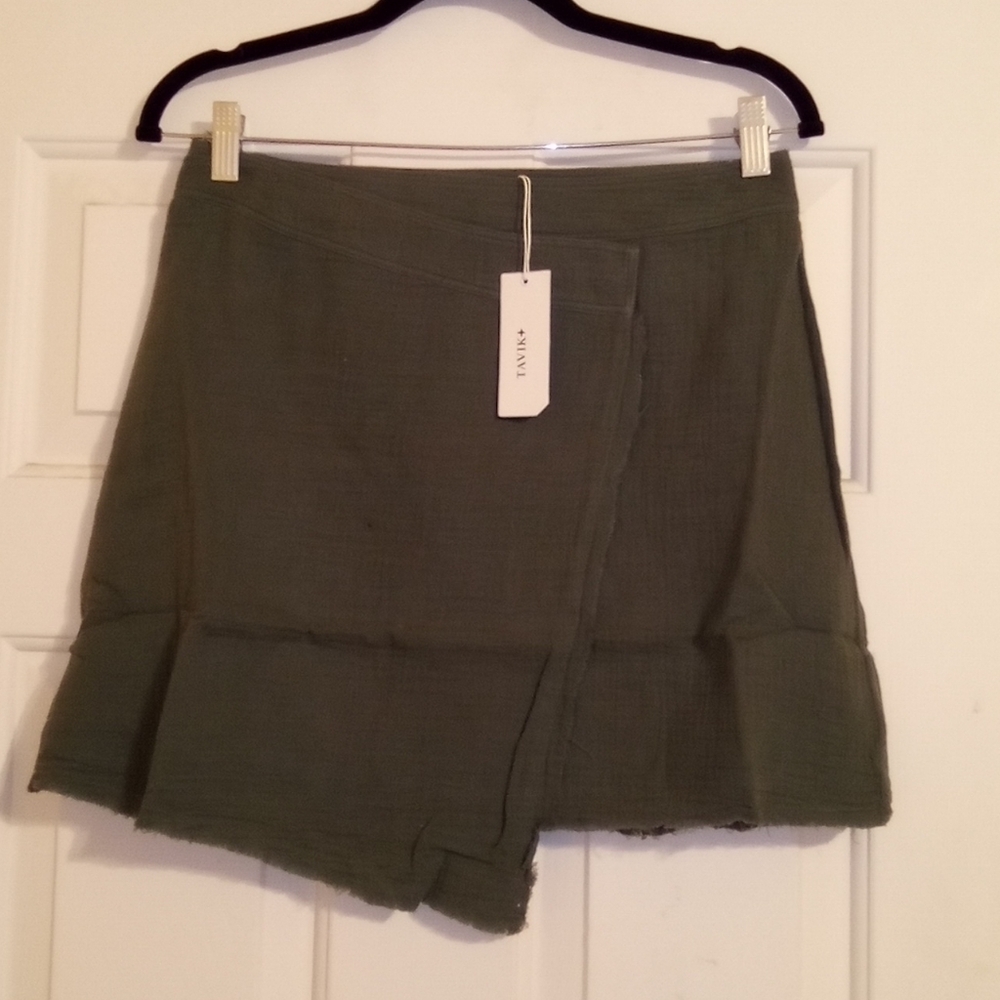 Tavik Asymmetrical Wrap Around Navy Green Mini Skirt Size Medium